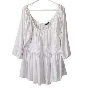 Torrid White Textured Jersey Smocked Waist Top 3/4 Sleeves Size 2